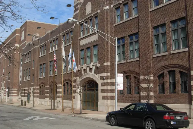 The historic Eighth Regiment Armory building housing the Chicago Military Academy at Bronzeville