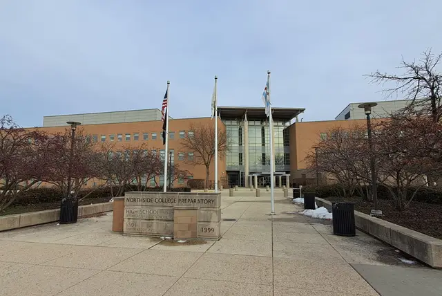 Front entrance and main facade of Northside College Preparatory High School