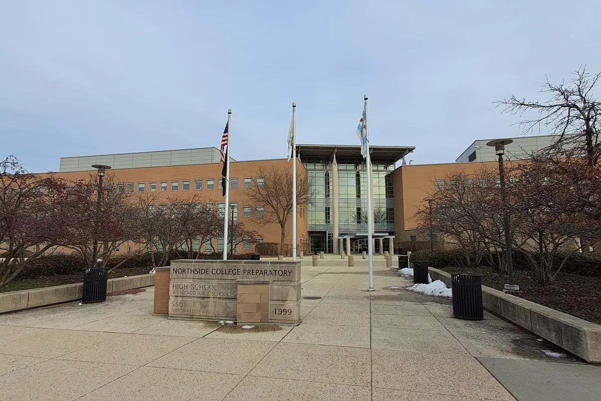Front entrance and main facade of Northside College Preparatory High School